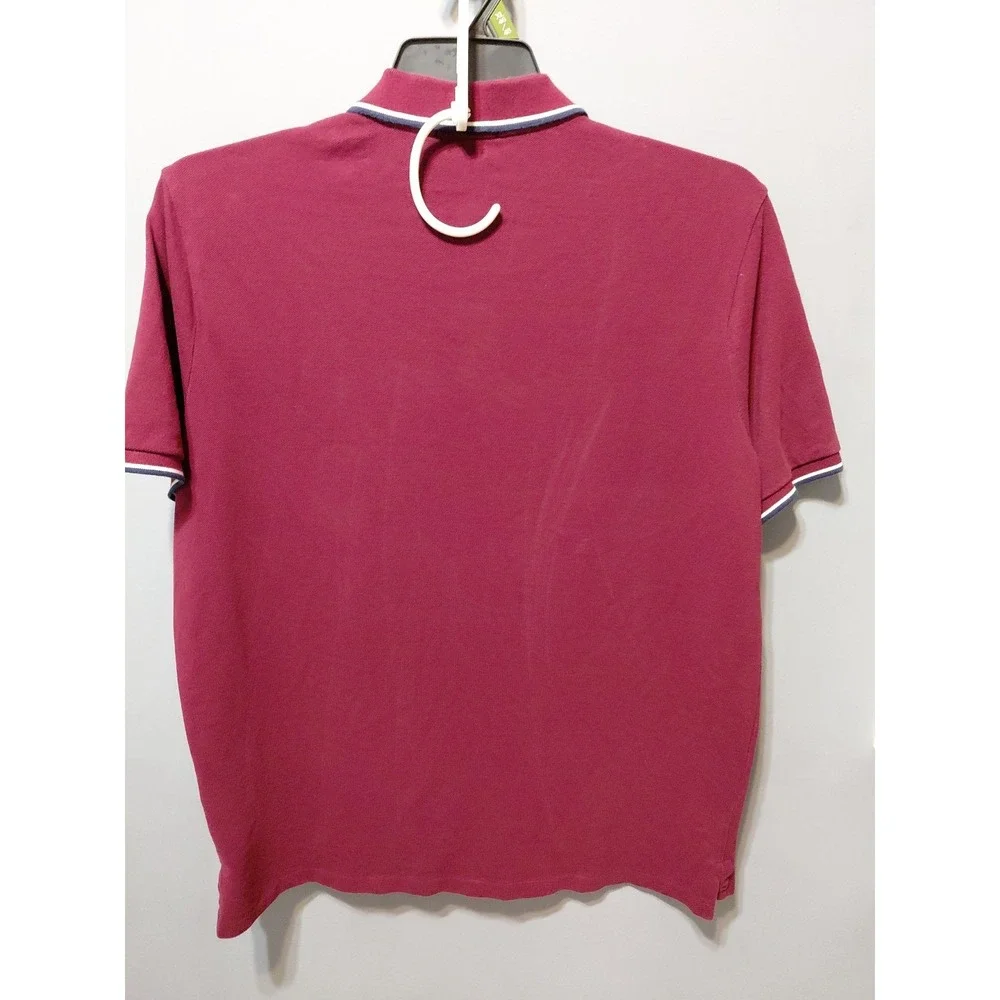 Ralph Lauren Polo Shirt Men Large Burgundy Golf Casual Pony Logo Striped Collar
